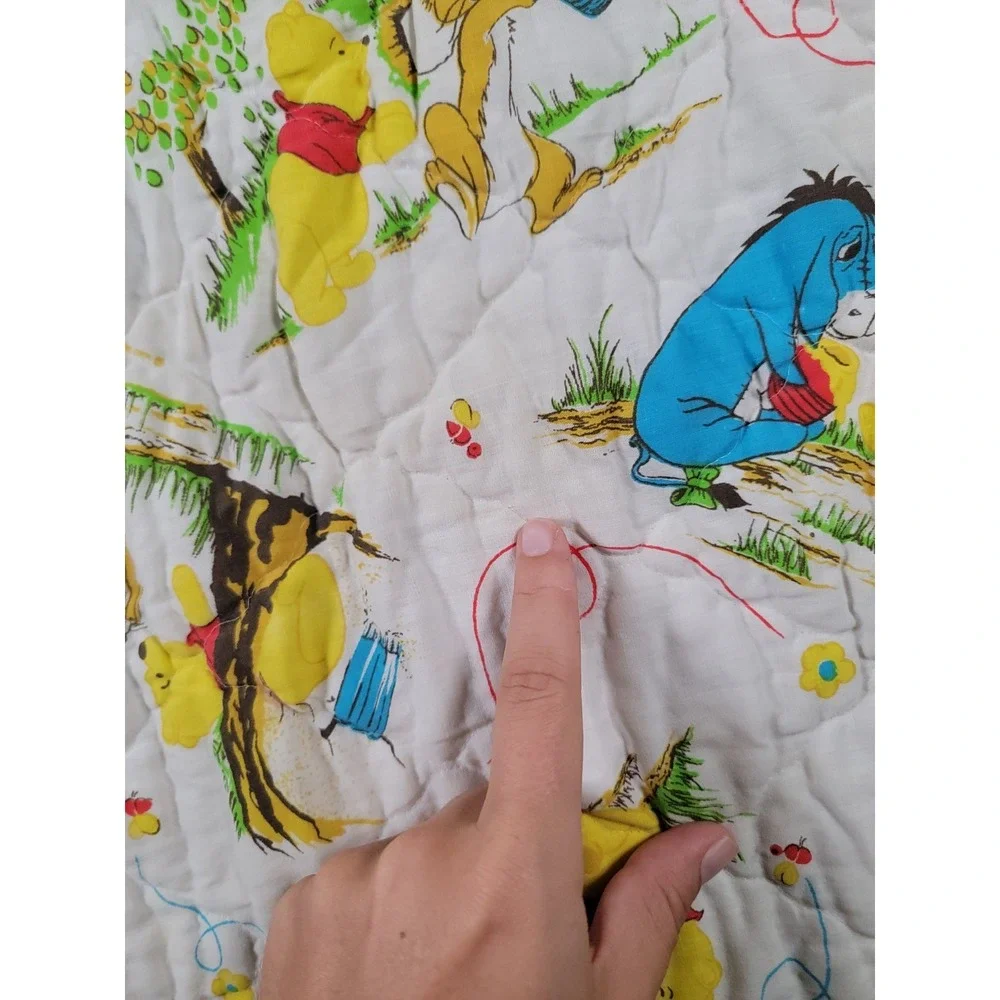 VTG 70s 80s Sears Winnie The Pooh Hundred Acre Woods Quilted Baby Crib Blanket